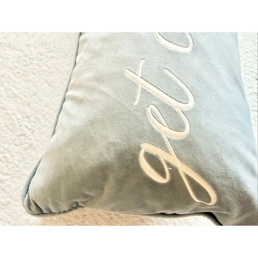 Get comfortable smoky blue velvet decorative pillow